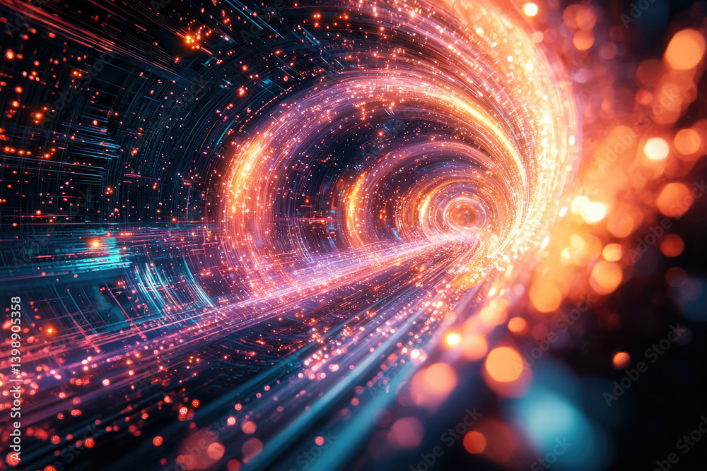Poster A swirling tunnel of vibrant light and data streams, representing the flow of digital information.