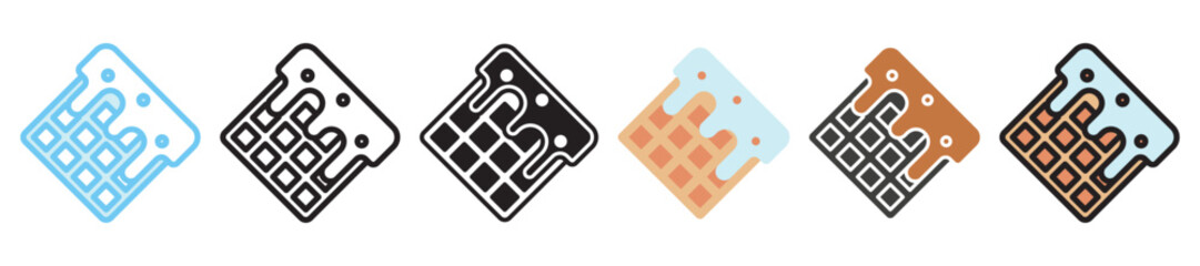 Waffle multi style, mini illustration icon set. outline, flat, glyph, line color, UI, UX, app and web, digital or print. vector EPS 10 related to street food, food festival.