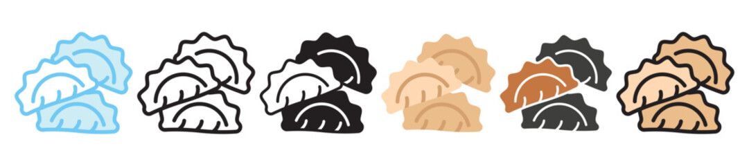 Dumpling multi style, mini illustration icon set. outline, flat, glyph, line color, UI, UX, app and web, digital or print. vector EPS 10 related to street food, food festival.