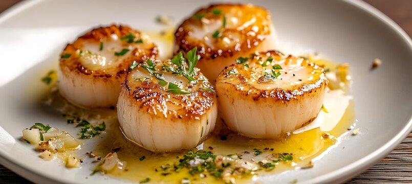 A dish of pan-seared scallops with garlic butter