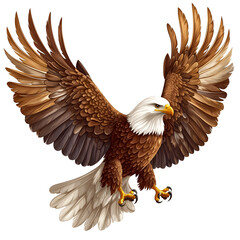 Obraz premium Majestic Eagle Soaring Through a Clear Blue Sky with Wings Outstretched and Feathers Glimmering in Natural Light