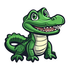 Fototapeta premium Cheerful Cartoon Crocodile Character with a Friendly Smile and Expressive Eyes on a Transparent Background