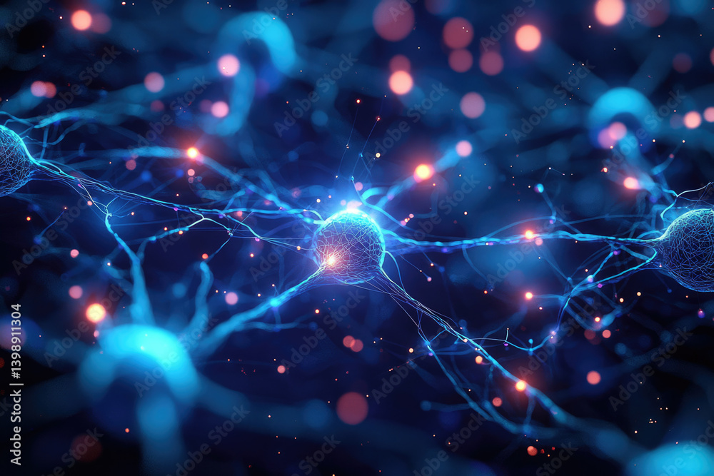Aufkleber microscopic view of interconnected neurons, synapses firing, neural network, brain cells communicati
