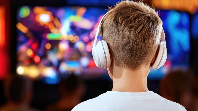 Gaming boy engrossed in action living room digital entertainment indoor close-up engaging experience