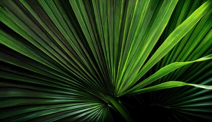 Close-up of lush green palm fronds creating an abstract pattern.