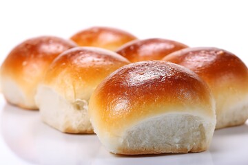 Golden Baked Buns Isolated White Backdrop
