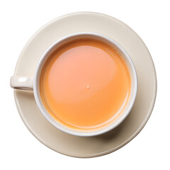 Top view of delicious thai tea in white cup on saucer beverage drink refreshment caffeine on transparent background