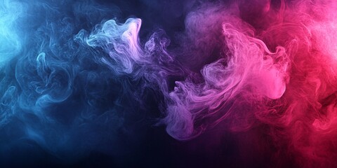 Dynamic Smoke Swirls in Cyan and Magenta on Black Canvas