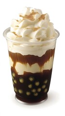 Delicious Coffee Boba Drink with Whipped Cream