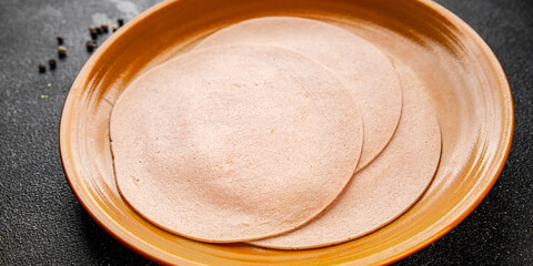 Sausage vegetarian seitan soy product ingredients legume no meat appetizer vegetables dish fresh gourmet food background on the table rustic food top view copy space diet vegetarian and vegan food