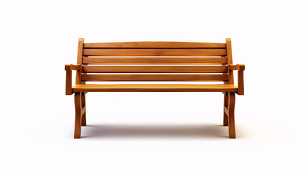 A simple wooden bench with armrests and slatted seating, set against a clean white background.
