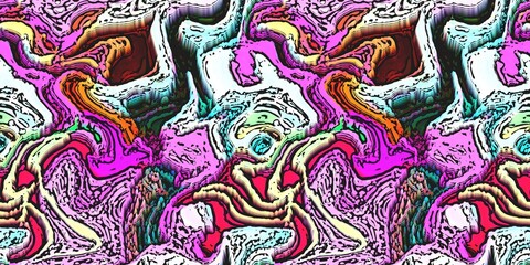 Modern marbled boho seamless border pattern. Funky wavy fashion background banner design. Painterly swirl effect for summer retro 80s vibes wash tape and edging trim.