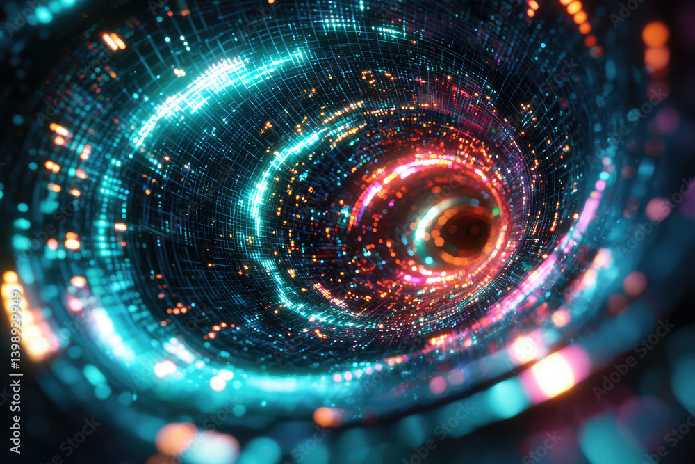 Aufkleber abstract swirling tunnel of vibrant neon lights and digital particles creating a futuristic, energet