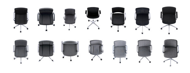 set of the Highly detailed top view of base neutral office chair  on transparent background, for floor design;
