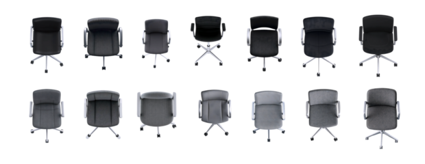 set of the Highly detailed top view of base neutral office chair  on transparent background, for floor design;
