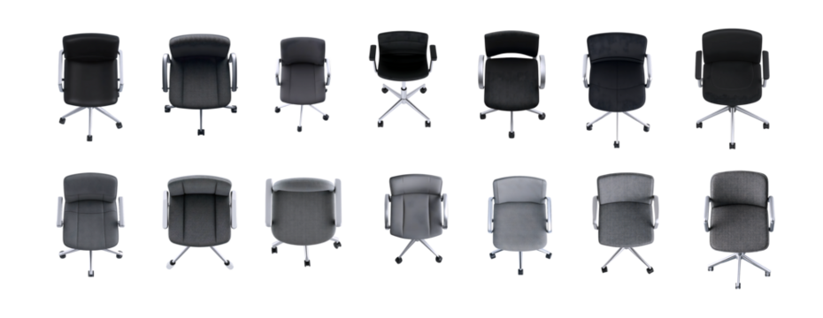 set of the Highly detailed top view of base neutral office chair  on transparent background, for floor design;