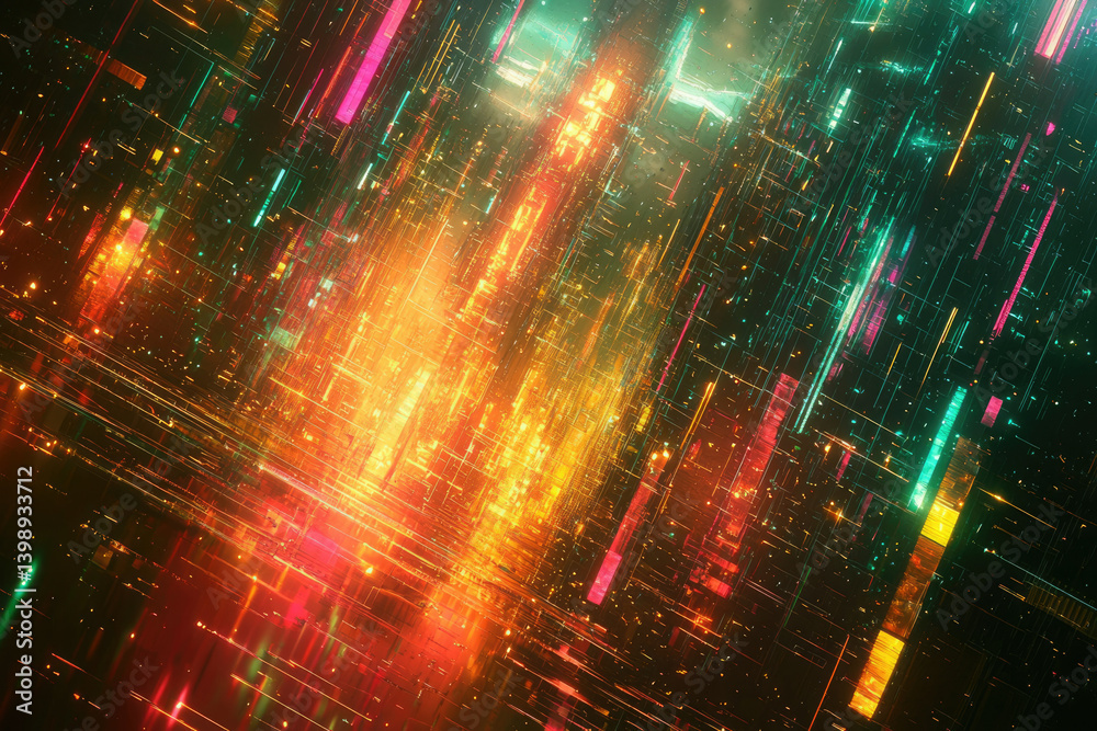 Aufkleber abstract digital cityscape with vibrant neon lights and glowing lines creating a futuristic and dyna