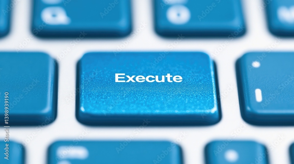 Poster close up blue keyboard button execute command technology