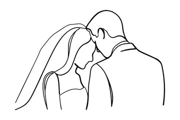 Elegant One Line Drawing Of Bride And Groom During Wedding Day Romantic Minimalist Illustration Of Newlyweds In Love Celebration Of Marriage