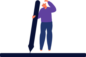 Concentrated graphic designer women thinking for ideas.