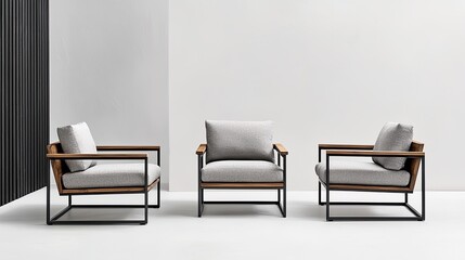 modern furniture metal functionality concept. Stylish modern chairs with soft cushions in a minimalistic setting.