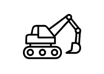 excavator. Pretty icons with black line drawings. Construction site.