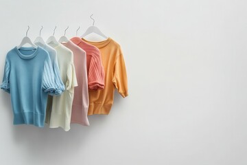 Colorful tops on hangers