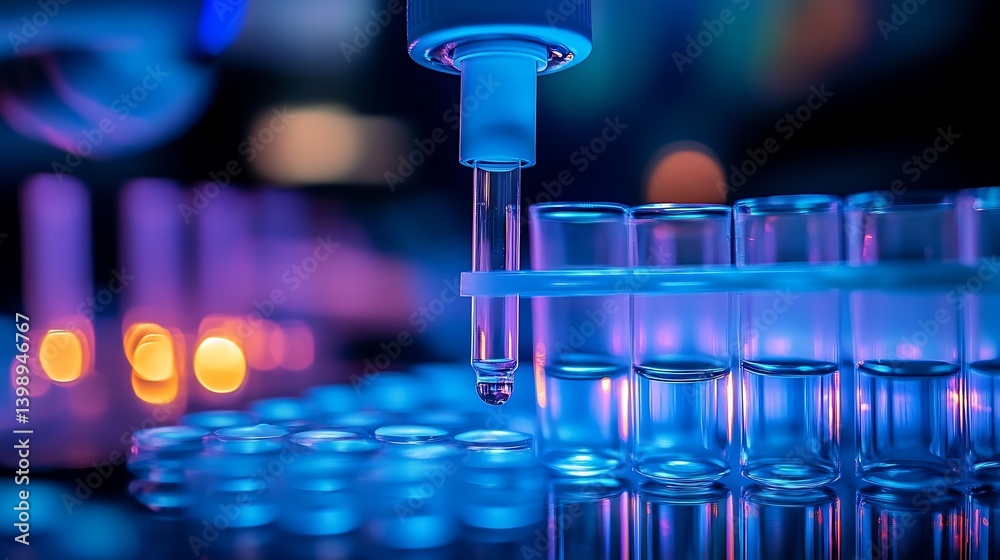 Aufkleber high tech laboratory scene featuring pipette dropping liquid into test tube for scientific research 