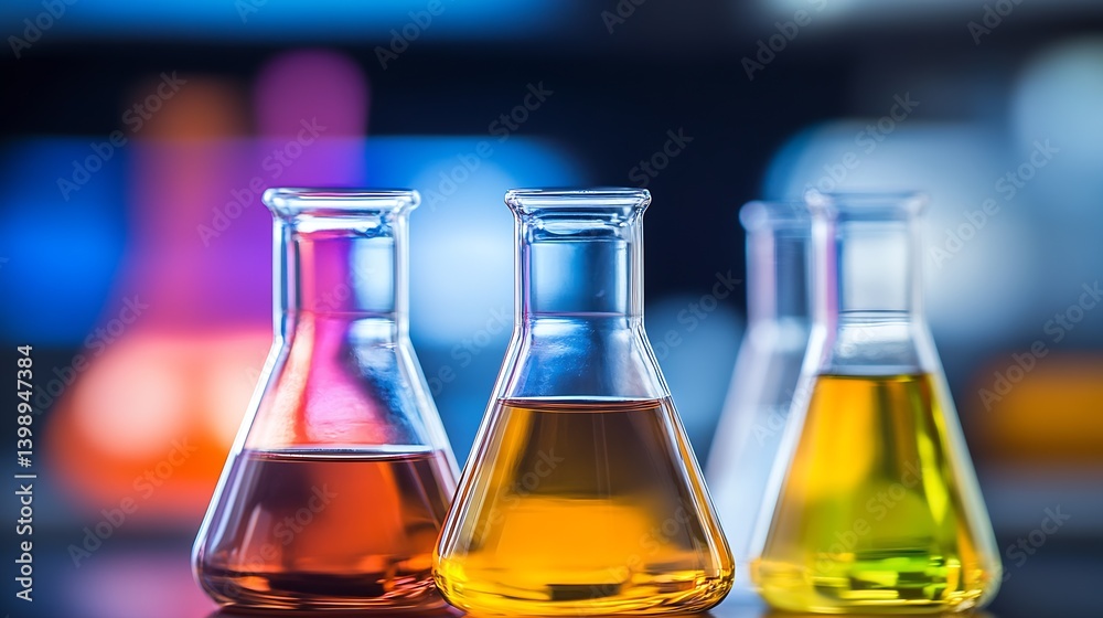 Aufkleber colorful laboratory flasks filled with liquids showcasing chemical experiments in a lab environment 