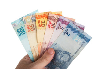 Brazilian Money. Brazilian Real notes in hand