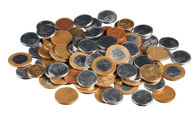 A vibrant pile of mixed Brazilian Real coins