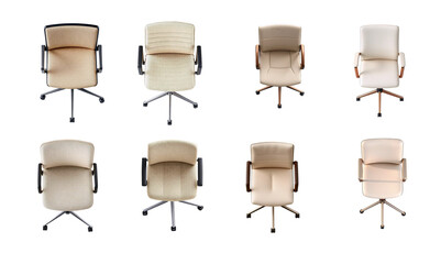 set of the Highly detailed top view of light office chair  on transparent background, for floor design;
