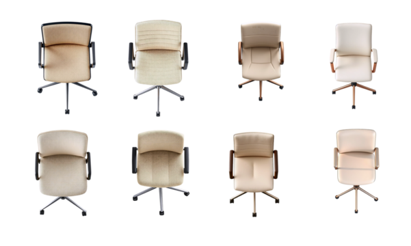 set of the Highly detailed top view of light office chair  on transparent background, for floor design;