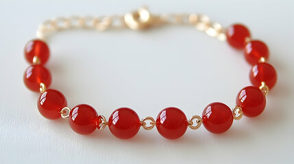Obraz premium Carnelian gemstone bracelet on white background; elegant jewelry; fashion accessory; ideal for online store product photography