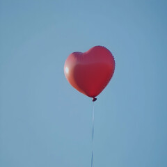 Red heart-shaped balloon floats in a clear blue sky; romantic, love, hope concept; ideal for Valentine's Day cards