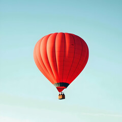 Fototapeta premium Red hot air balloon soaring in a clear blue sky, idyllic travel adventure