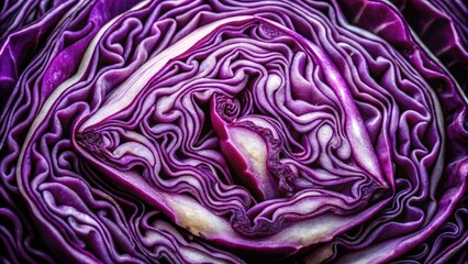 Obraz premium Long Exposure Photography: Half Cut Violet Cabbage, Vibrant Purple, Food Photography, Still Life, Closeup, Macro, Vegetable, Kitchen, Cooking
