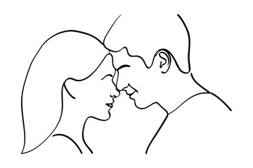 Minimalist Line Art Of Couple In Love Touching Noses Depicting Intimacy And Connection Romance Between Man And Woman Black And White