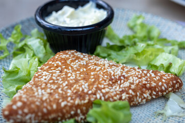 Crispy prawn toast with creamy dip