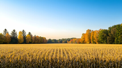 Obraz premium Golden Cornfield Autumn Landscape With Colorful Trees