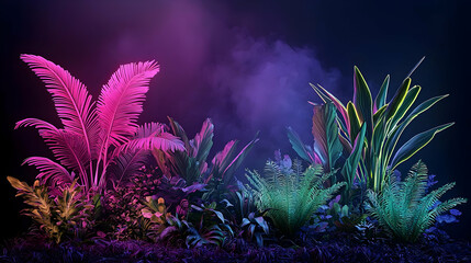 Obraz premium Neon Glowing Tropical Plants