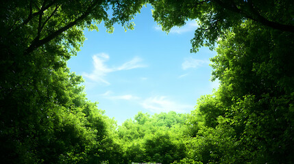 Forest Canopy With Blue Sky And Clouds