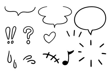 手描きの吹き出しと漫符のセット