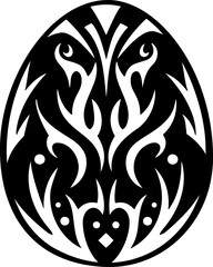 Black and white vector Easter egg resembling a tribal mask. Bold, symmetrical carved pattern design. Ideal for modern crafts and unique holiday decor. Vector for decal, laser cut, card