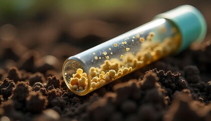 Microplastics in soil a test tube with soil sample - soil contaminated with mineral microplastics created with generative ai