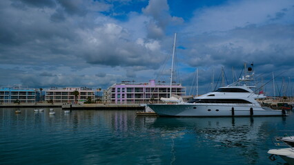 Fototapeta premium A sleek yacht awaits its next adventure in the marina...