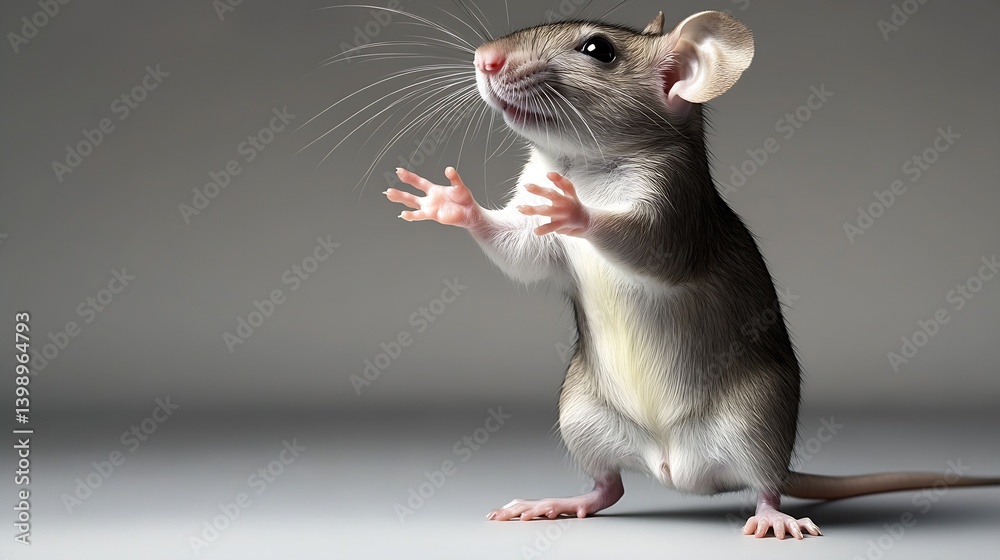 Poster Adorable small rat standing upright and looking curious against a clean backdrop emphasizing its delicate features : Generative AI