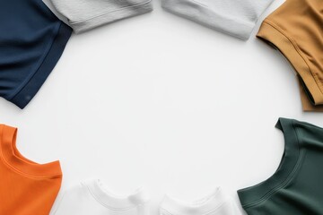 Assorted folded shirts arranged in a circle