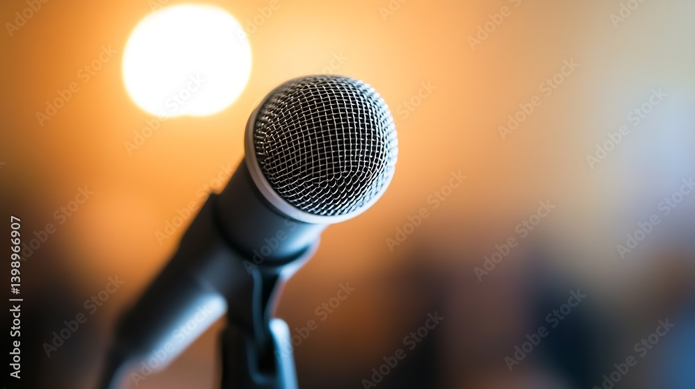 Aufkleber Artistic Shot of a Microphone with a Soft Out of Focus Background Illumination : Generative AI
