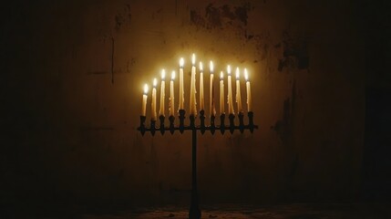 Dark room menorah with burning candles